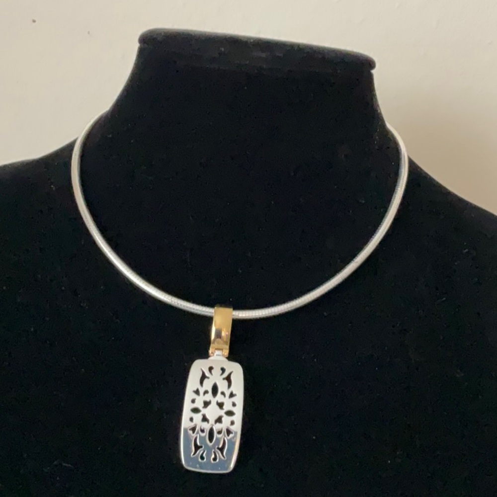 Premier Design Silver and Gold Choker Necklace with Filigree Pendant
